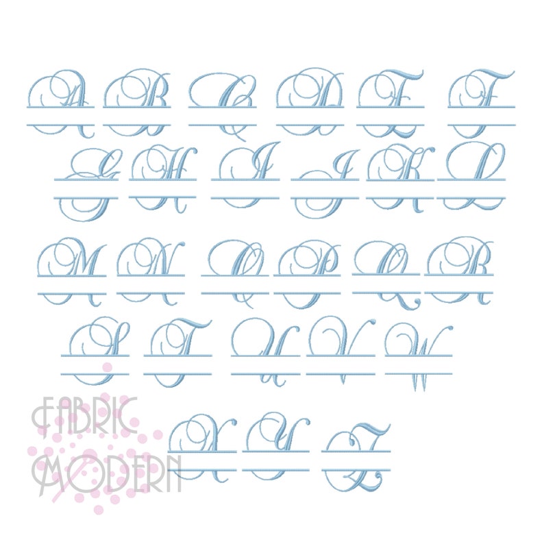 May include: A set of 26 uppercase letters in a cursive font with a horizontal line underneath each letter. The letters are in a light blue colour.