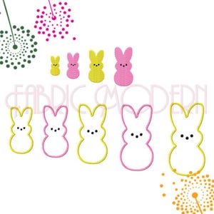 Motif de broderie lapin rempli et appliqué 9 tailles de 1,5 pouces à 5,5 pouces # 664 image 1