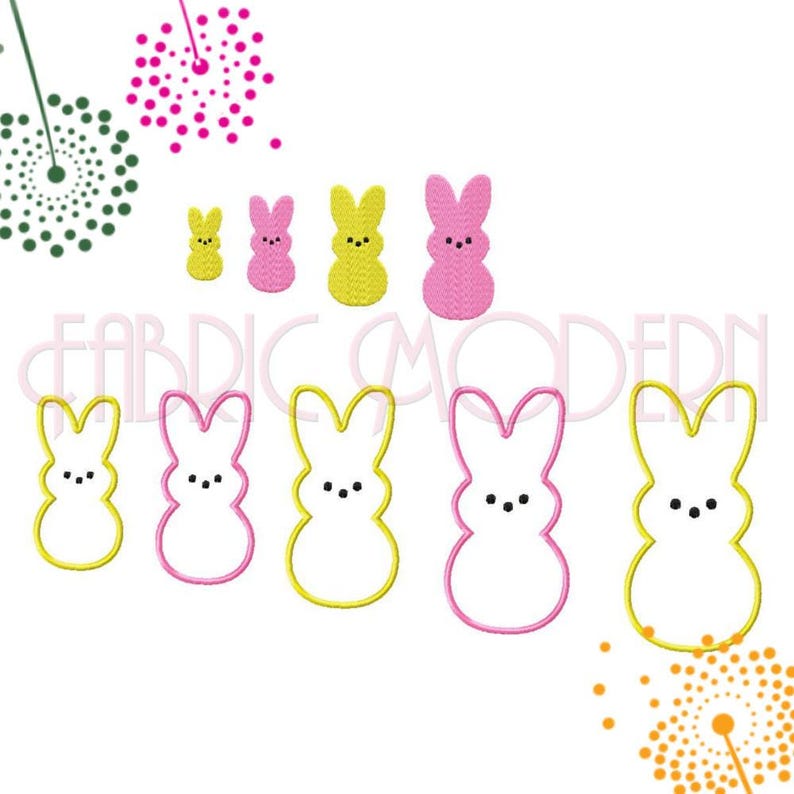 Motif de broderie lapin rempli et appliqué 9 tailles de 1,5 pouces à 5,5 pouces # 664 image 1