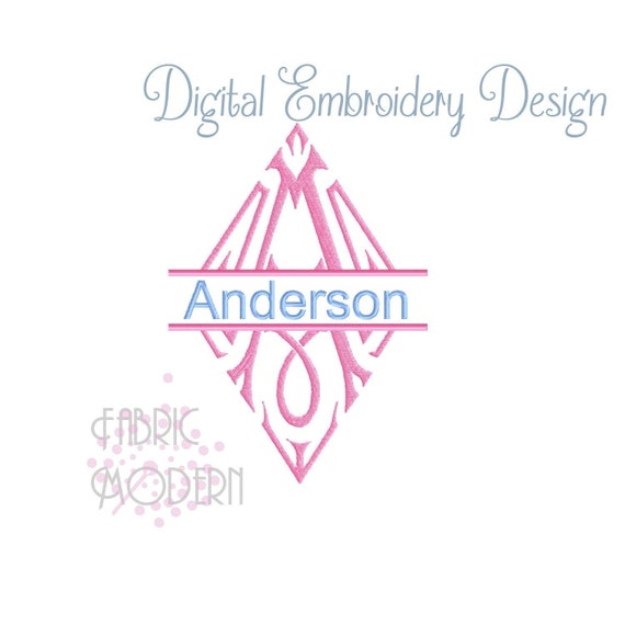 Split Diamond Monogram font Embroidery Design 5x7 hoop 1040 | Etsy