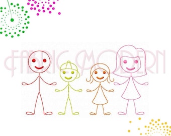 STICK FIGURES Embroidery Design Collection  Stick family  mom  dad  boy  girl 14 designs for 4x4 hoops