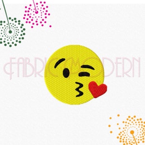 Emoji Embroidery Design  blowing a kiss   emoticon  filled and applique'  six sizes 2"  2.5"  3"  4"  4.5" and 5"   #640