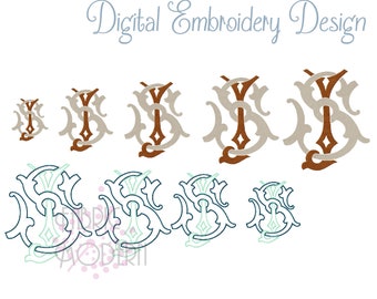 JS MONOGRAM Embroidery Design Large vintage two letters