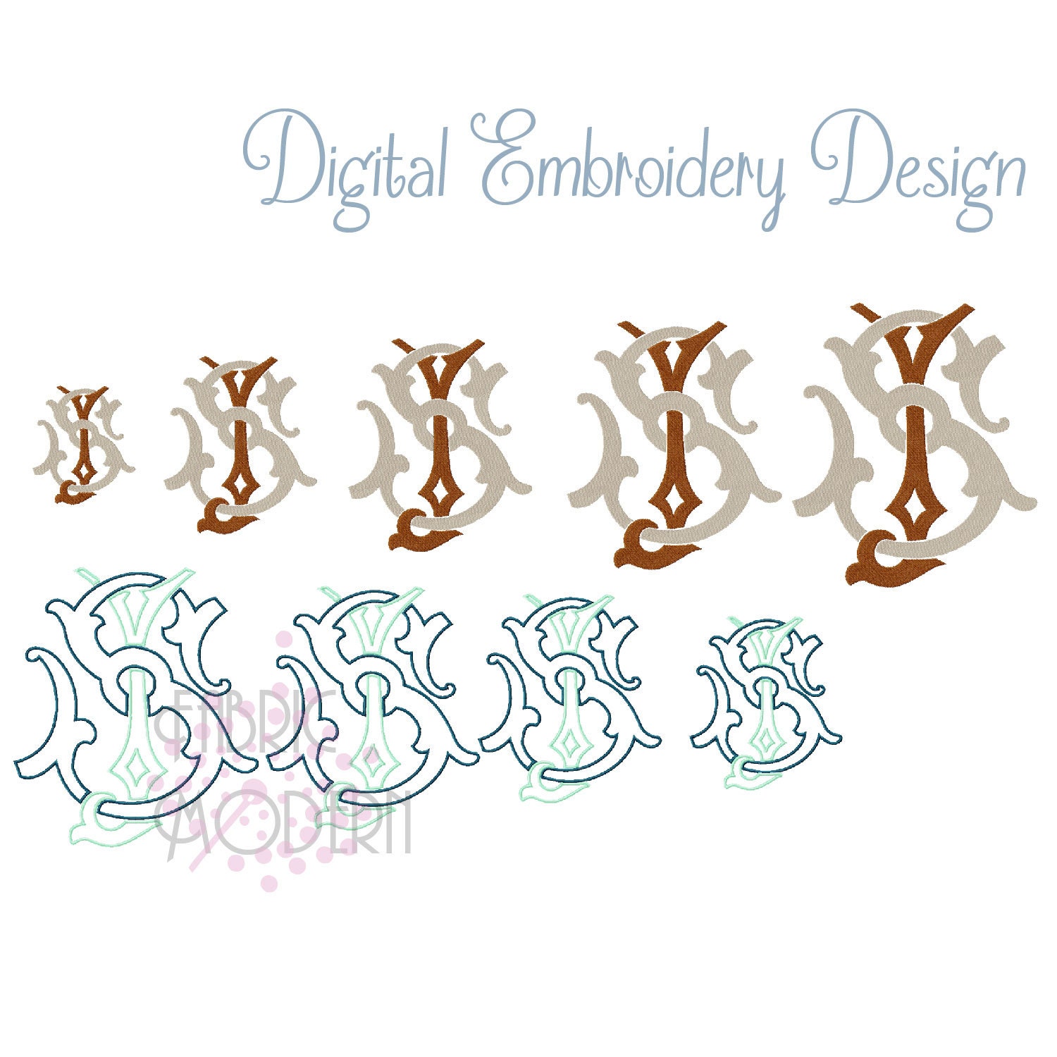 JS MONOGRAM Embroidery Design Large vintage two letters | Etsy
