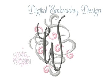 Flourish Swirl Monogramm Stickdatei: Dreifarbiger Buchstabe (Digitaler Download)