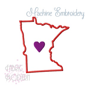 Stickdatei Minnesota Map Applikation 'in verschiedenen Größen I Herz Minn
