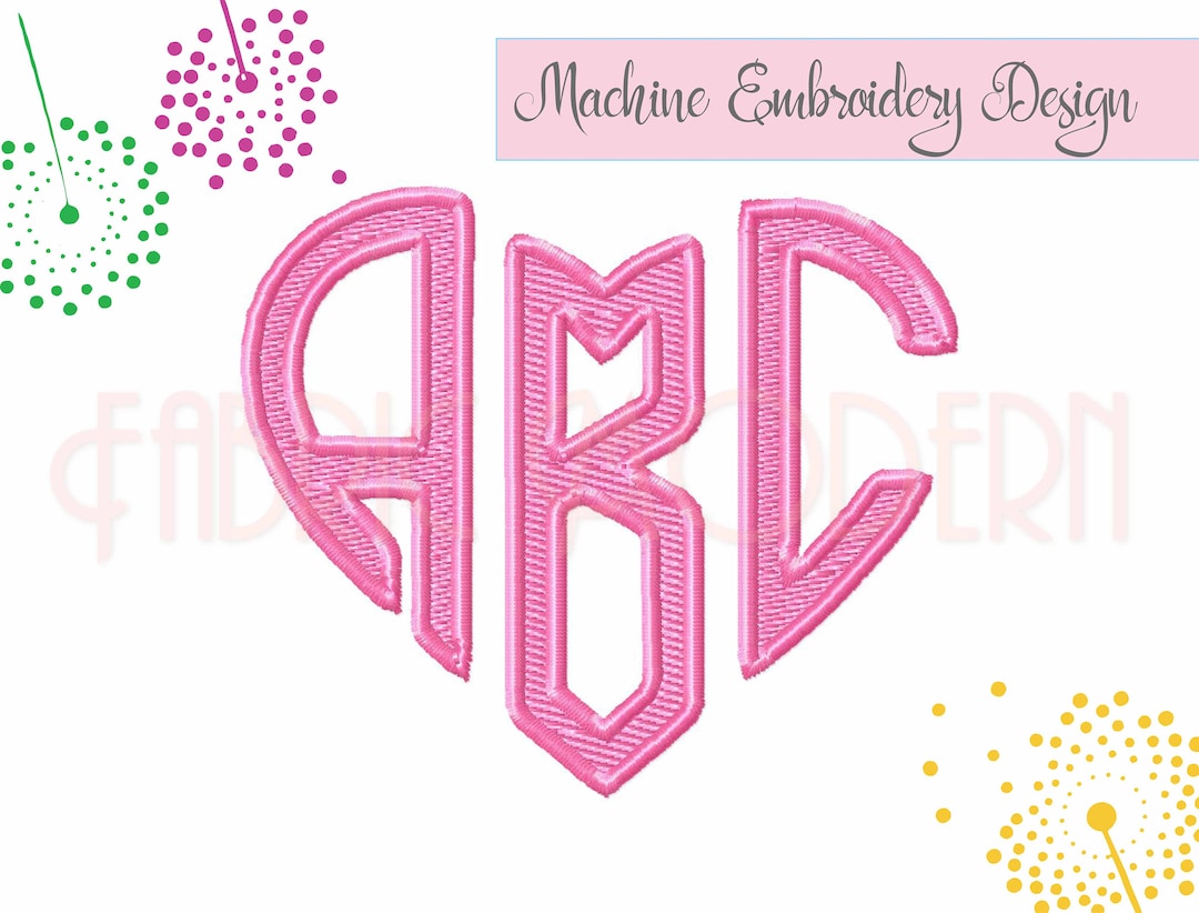 3 HEART MONOGRAM Embroidery Font Design BX 8373 Etsy
