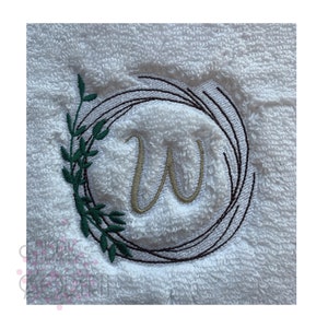 Farmhouse minimalist sticks and leaves MONOGRAM WREATH for towels, complete with alphabet 4x4 hoop 1028P-4 image 1