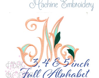 Stunning 3 color MONOGRAM Embroidery Design Alphabet 3,4 and 5 inches tall #1128