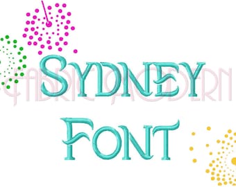 0.75 inch SYDNEY Embroidery Font Design. Small block alphabet with a little swish.