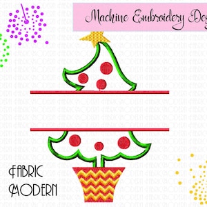 Split Name Frame  Christmas Tree  embroidery design  embroidery font frame Holiday design  Applique&#39;  BX  5x7 and 6x8  #917