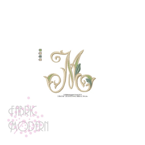 Letter M MONOGRAM Embroidery Design Large Vintage Single 1128 M  
