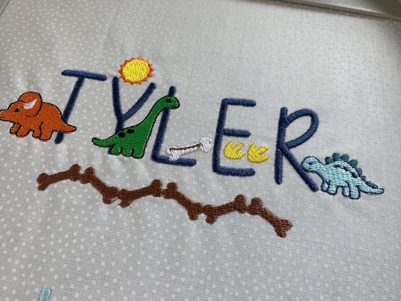1.5 inch Dinosaur Charms Embroidery Font with 7 decorative charms for a custom name design #1289 image 2