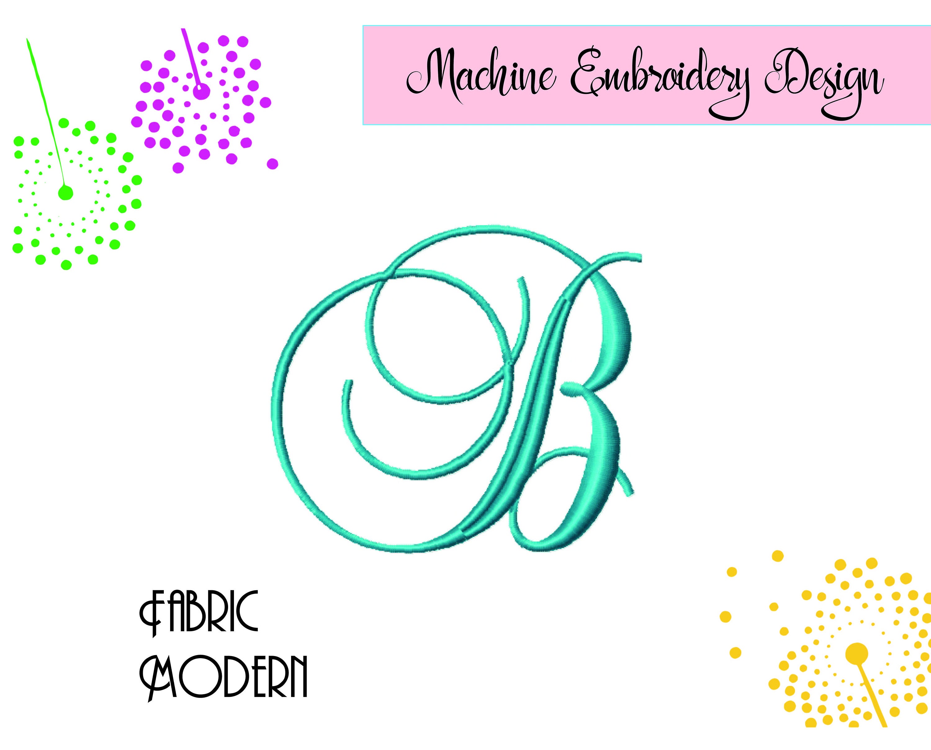 FANCY SCRIPT MONOGRAM Font Embroidery design  2 inch and 3 inch  bx included  monogram alphabet perfect for frames   #786