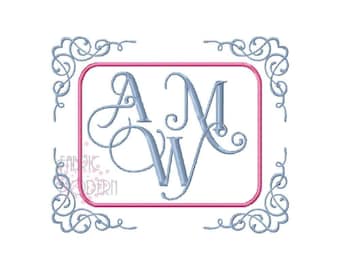 MONOGRAM FRAME APPLIQUE monogram border rectangle vintage delicate  applique' 4" 5" 6" 7" #503