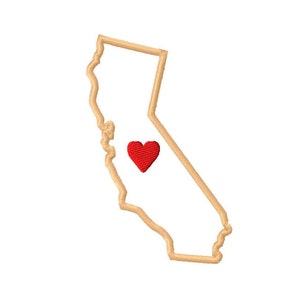 California Map Embroidery Design Applikation 'in mehreren Größen I Heart California