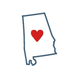 Alabama Map Embroidery Design Applikation 'in mehreren Größen I Heart Alabama