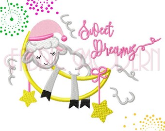 Diseño de bordado a máquina "Dulces Sueños" - Aplique 5x7 y 6x8 Diseño para bebé Cordero luna #717