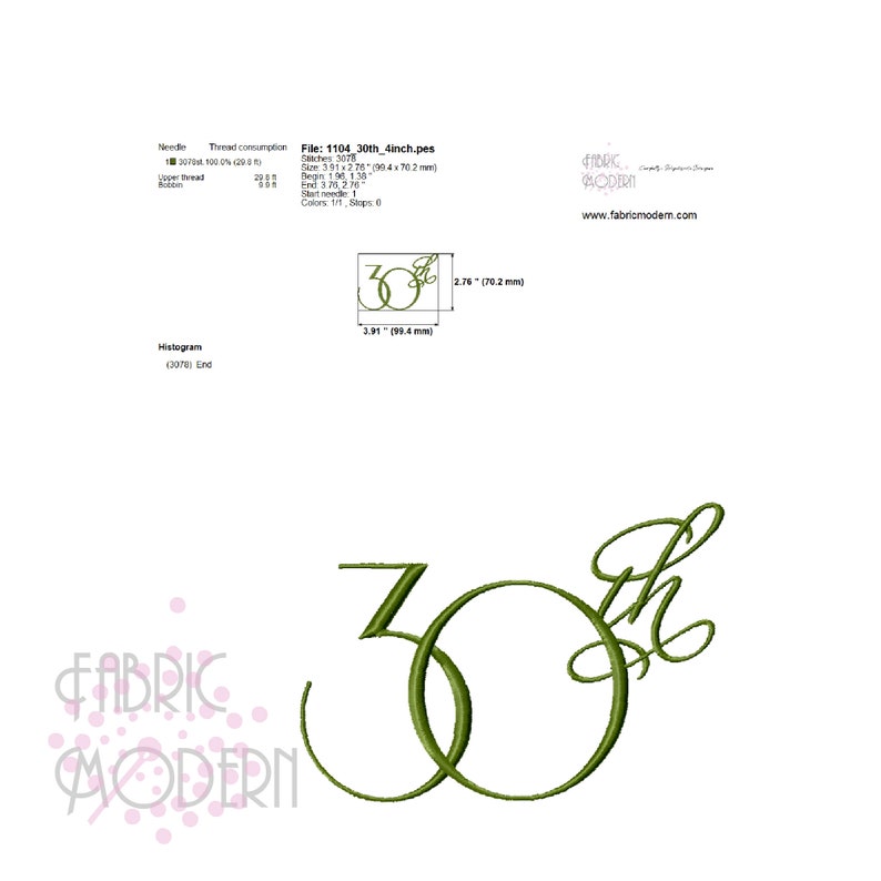 30th Fancy Script Embroidery Design 1104 image 3