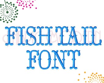 FISHTAIL FONT Embroidery Font Design  1"  1.5" and 2"  All letters includes bx  tuscan font  embroidery font  monogram font  #627
