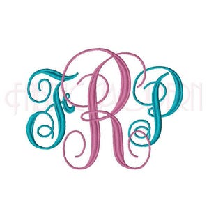 May include: A decorative monogram design featuring the letters F, R, and P in a cursive script font. The letter R is centered and colored in pink, while the letters F and P are positioned on the sides and colored in a bright turquoise blue.
