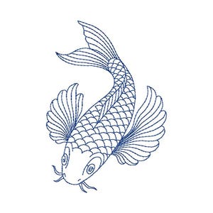 Chinoiserie Blue Koi Fish Machine Embroidery design - 5 sizes #1267