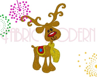 Embroidery Design, Rudolph the red nosed reindeer, reindeer applique'   #324