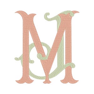 JM MJ tvåbokstäver sammankopplade MONOGRAM Broderidesign i 6 storlekar