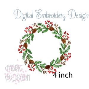 Winter holly monogram wreath Embroidery design 4x4inch hoop #1077-4