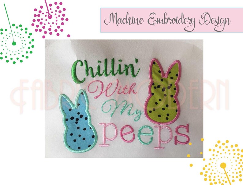 Diseño de bordado "Relajándome con mis Peeps" Diseño de conejito de Pascua Diseño de aplique de mameluco de vacaciones #827 imagen 2