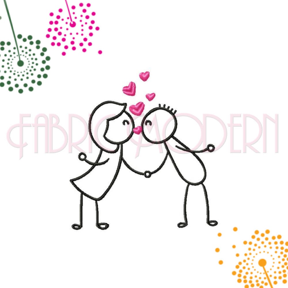 STICK FIGURES Couple Kissing Embroidery Design Girl and Boy - Etsy
