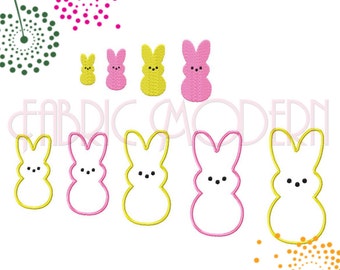 Bunny Embroidery Design filled and applique&#39;  9 sizes from 1.5 inches to 5.5 inches  #664