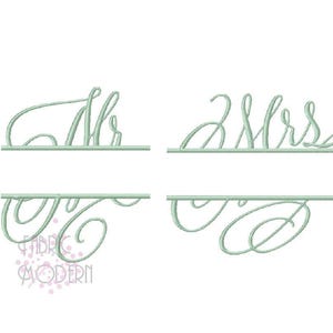 Mr and Mrs SPLIT FRAME Embroidery Design Fancy script with flourishes  three sizes wedding  linens  #498