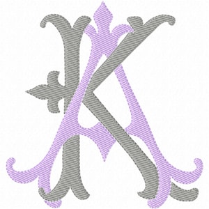 AK KA Double MONOGRAM Embroidery Design Antique two letter design