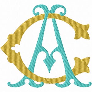 AC CA Double MONOGRAM Embroidery Design Antique two letter design