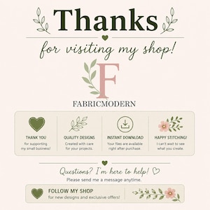 The image is a thank you message from a small business owner to their customers, expressing gratitude for their support and providing information about the products and services offered.