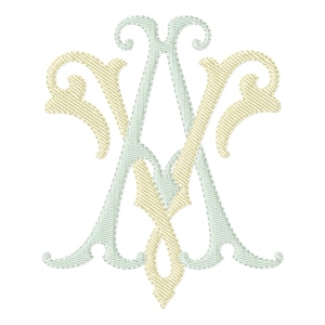 Broderidesign med dubbelt monogram AV VA Antik design med två bokstäver