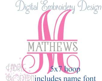 VINE SPLIT letter MONOGRAM Embroidery 5x7hoop  includes name letters #494-57