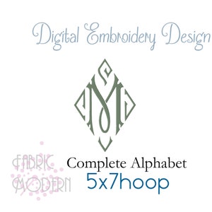 Vintage style Diamond Monogram font Embroidery alphabet 5x7 hoop #1126-7