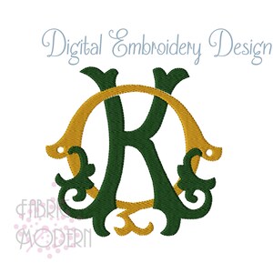 KQ MONOGRAM Embroidery Design Antique two letter design 1100