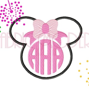 Minnie Ears with bow Applique&#39; monogram frame mouse ears mickey design Embroidery Design mini monogram mouse monogram   #759