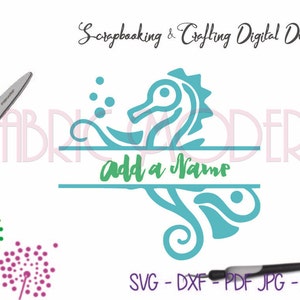 SEAHORSE SPLIT FRAME cut file  split monogram  Silhouette  Crafting design file  cutting and printing  svg  dxf   pdf  png  jpg #617