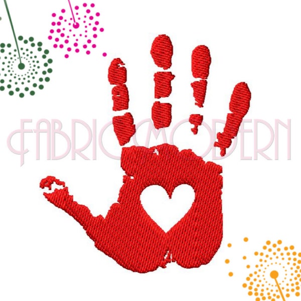 HEART HAND PRINT Embroidery Design   Filled  2.5"  3" 4" and 5" sizes  #599