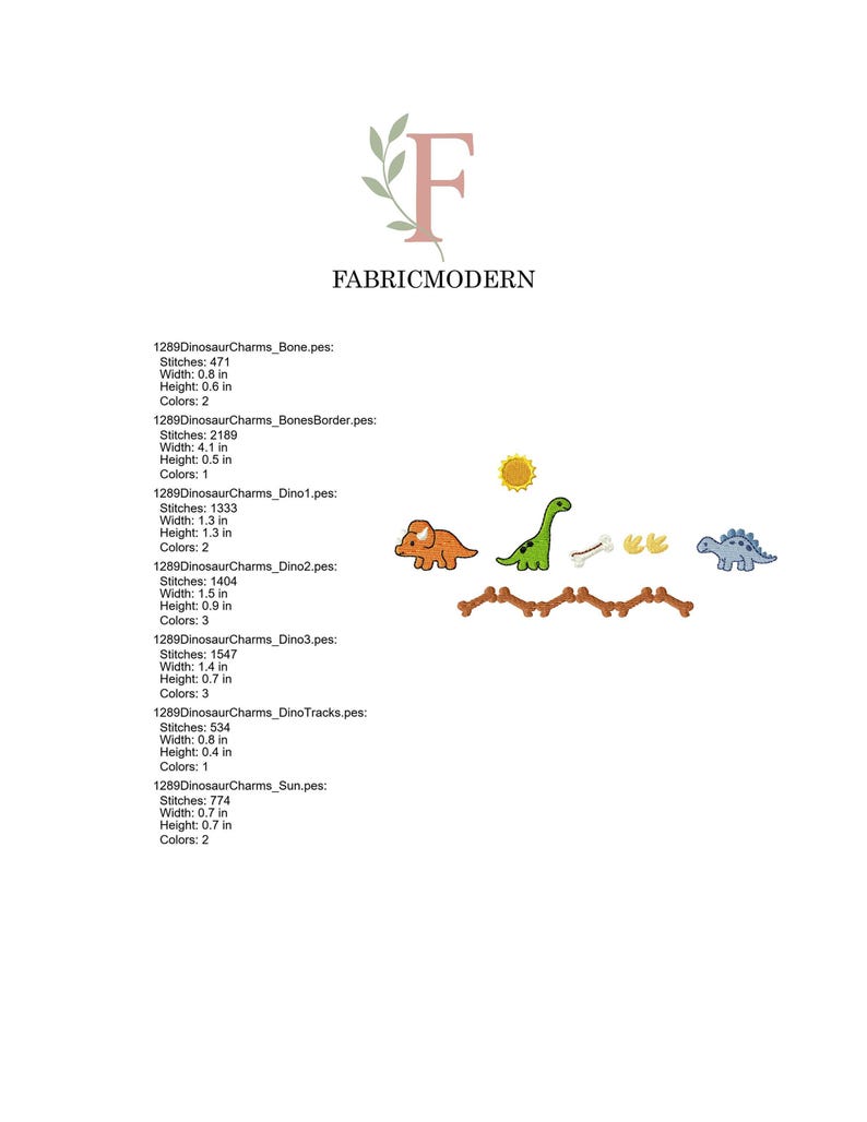1.5 inch Dinosaur Charms Embroidery Font with 7 decorative charms for a custom name design #1289 image 5