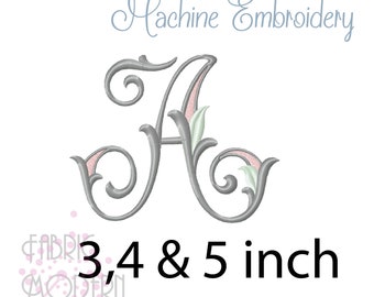 Letter A MONOGRAM Embroidery Design Large vintage single #1128-A