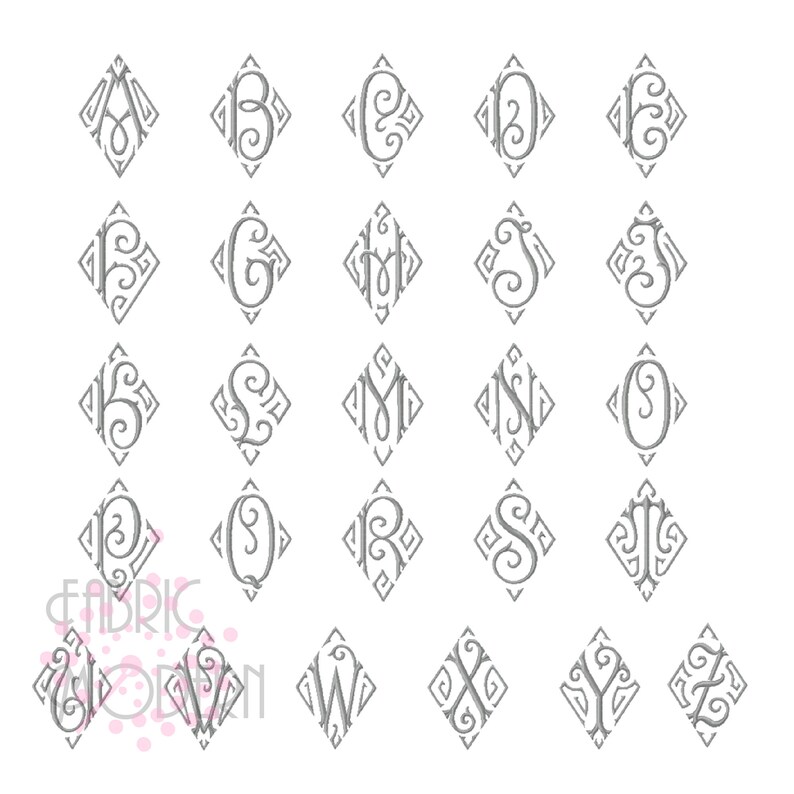 5 Inch Vintage Style Diamond Monogram Font Embroidery Design #1059-5 - Etsy