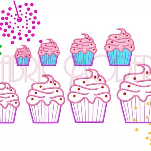 CUPCAKE Applique&#39; Embroidery Design 8 sizes filled on smaller designs  applique&#39; on larger  #366