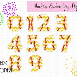 BASEBALL  Applique&#39; numbers  bx  Embroidery Font  3  3.5  4 & 5 inch  sports design  0 to 9  baseball birthday  #930