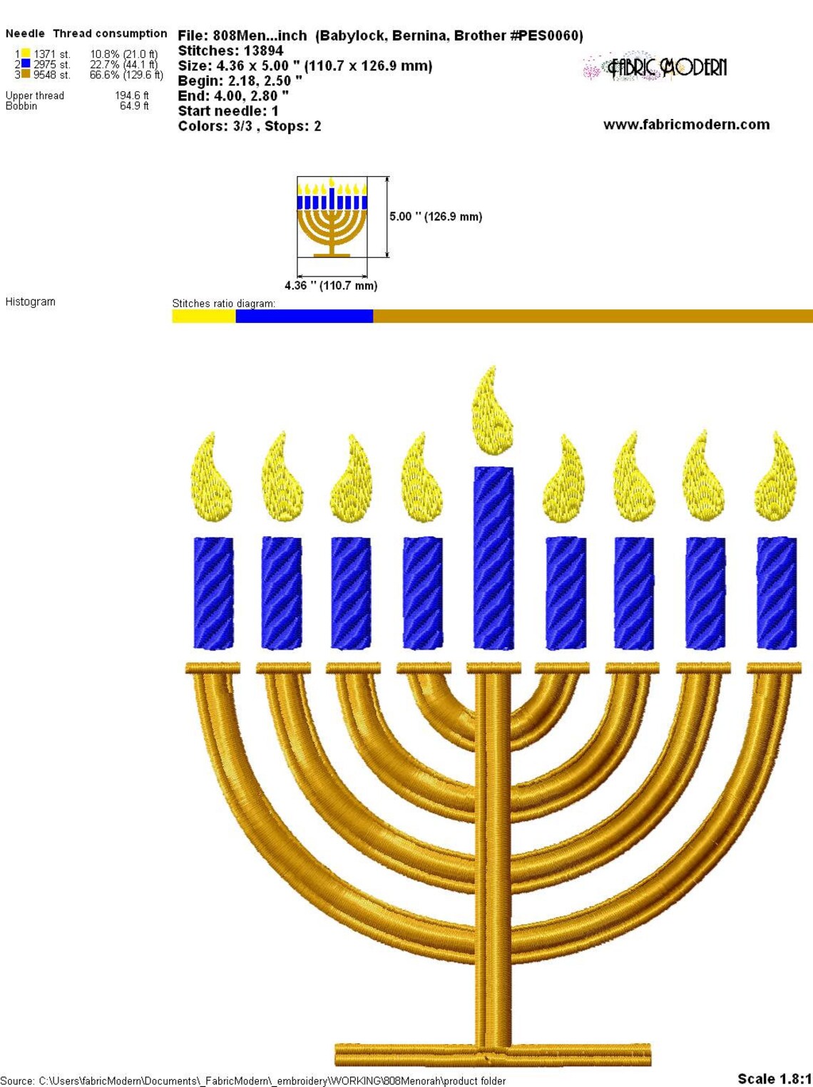 MENORAH Machine Embroidery Pattern Hanukkah Design Holiday Etsy