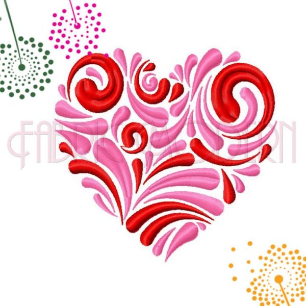 Motif de broderie machine épanoui en forme de coeur Saint-Valentin Cinq tailles pour cerceaux de 4 x 4 et 5 x 7 x #604